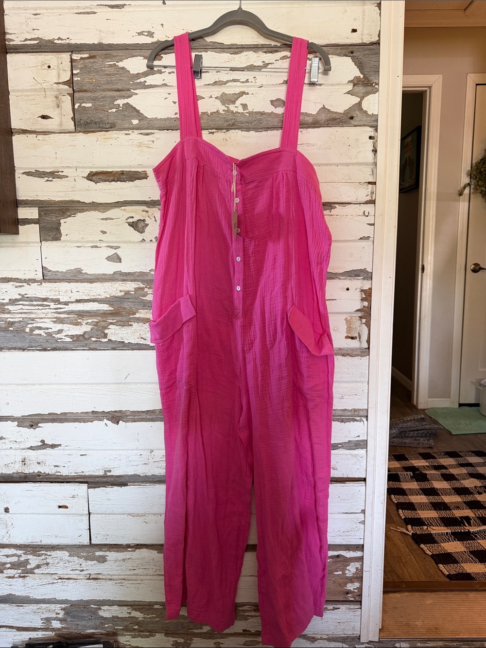 BiBi Hot Pink Sleeveless Button-Front Jumpsuit
